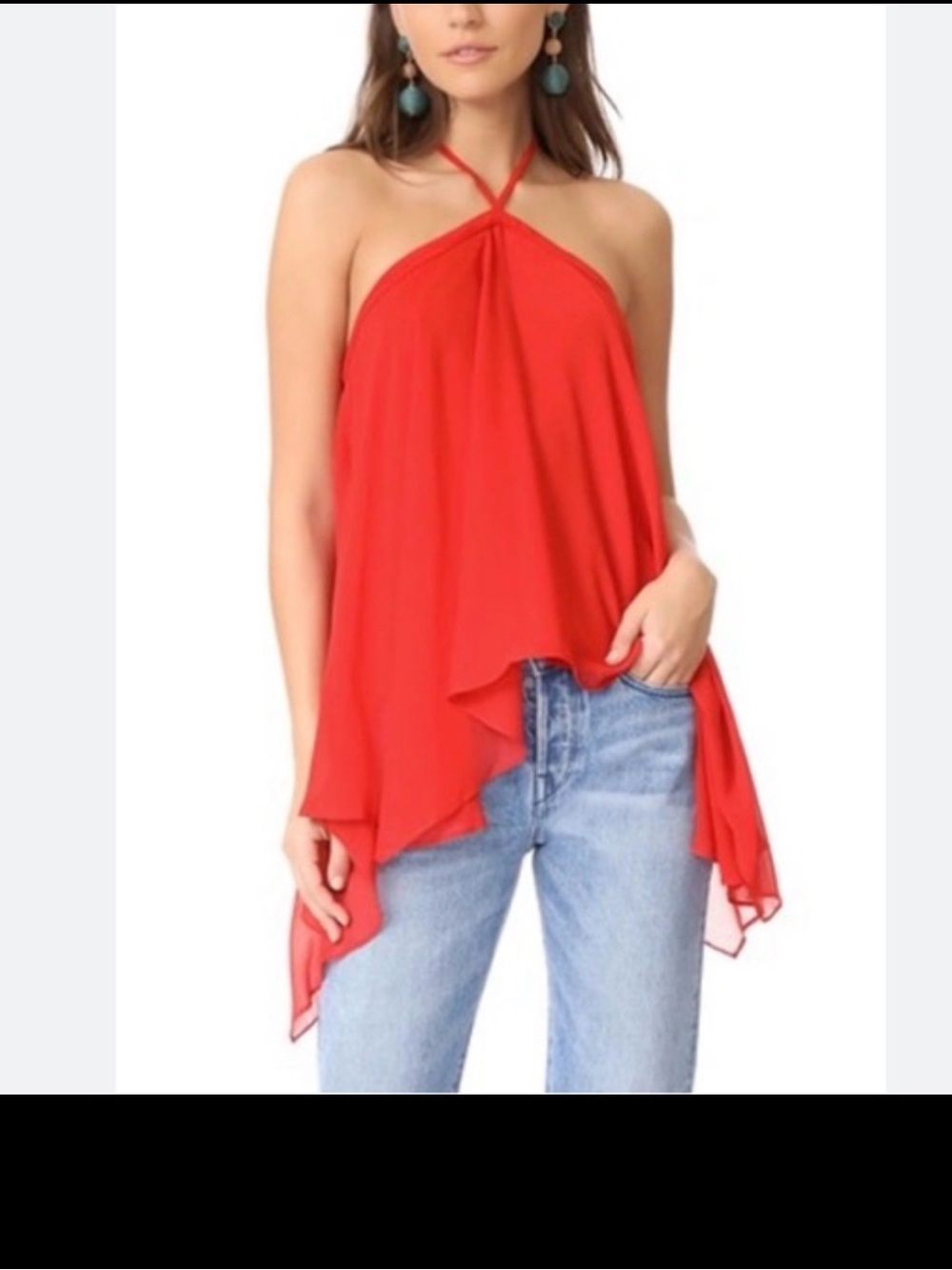 Alice + Olivia Red Halter Asymmetrical Chiffon Camisole